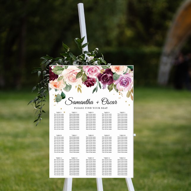 Poster Flores de Aquarela Rústicas Burgundy & Pingentes D (Criador carregado)