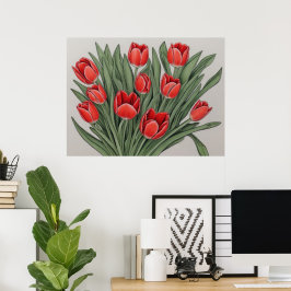 Poster Flores de Aquarela Vermelha
