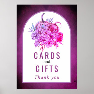 Poster Flores de aquarelas roxas cartões de abóboras e pr