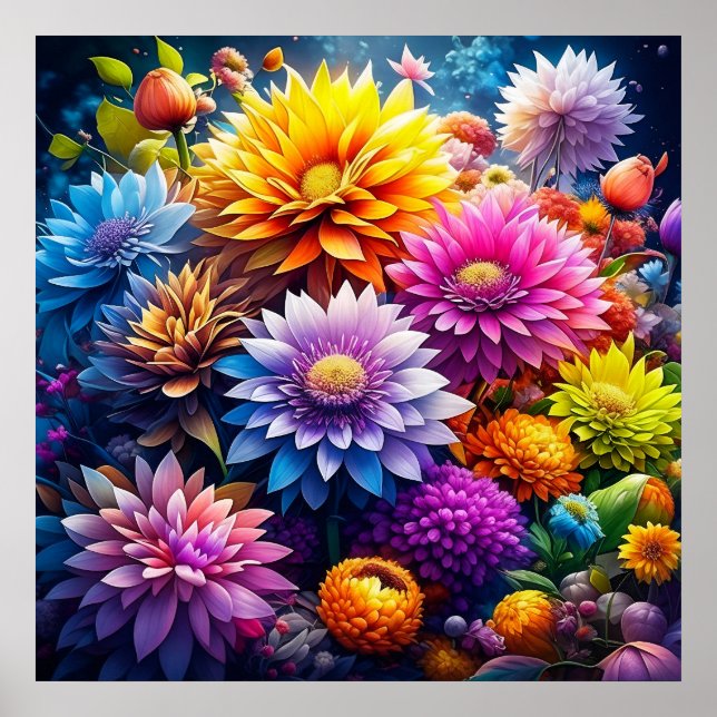 Poster Flores de Arte de Aquarela Coloridas Lindas (Frente)