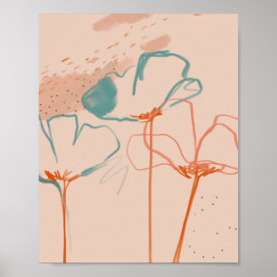 Poster Flores de Arte de Linha abstrato