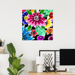 Poster Flores De Arte Folclórica Multicolorida Floreais R