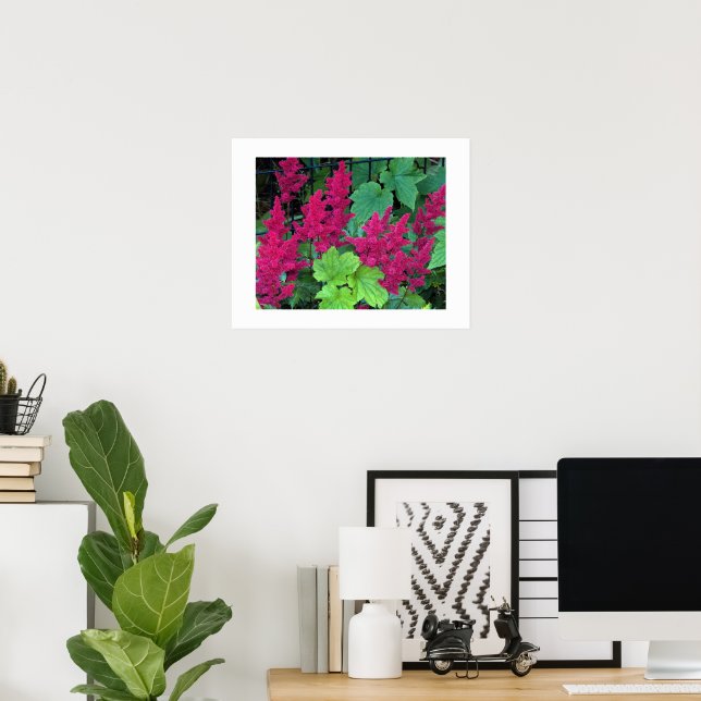Poster Flores de Astilbe Rosa Profundo Floral (Escritório em casa)
