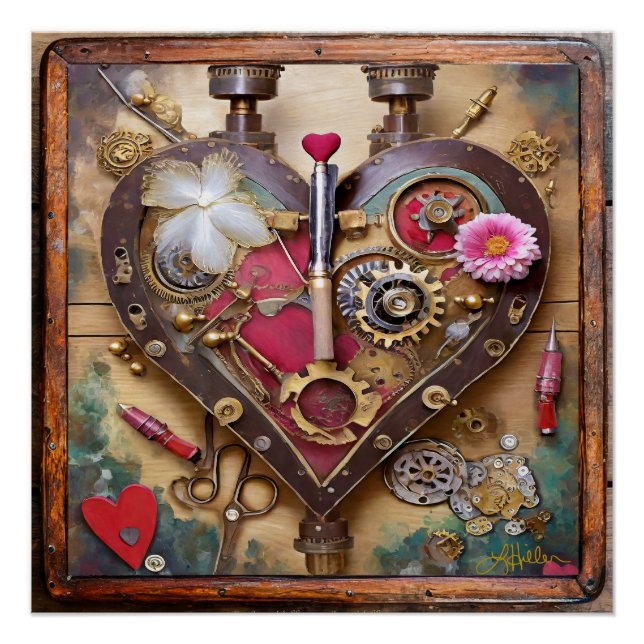Póster Flores de Batom Coração Série Steampunk (Frente)