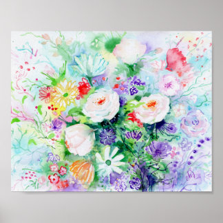 Póster Flores de bom humor de aquarela 8x10