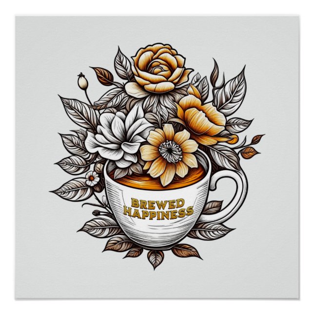 Póster Flores de café para felicidade (Frente)