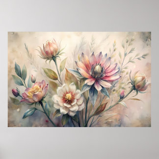 Poster Flores de Campo Botânico Rústico Aquarela
