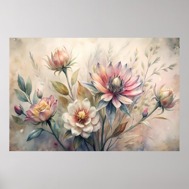 Poster Flores de Campo Botânico Rústico Aquarela (Frente)