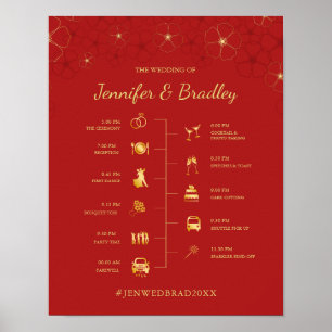 Poster Flores de cerejeira Dourados vermelhas que Wedding