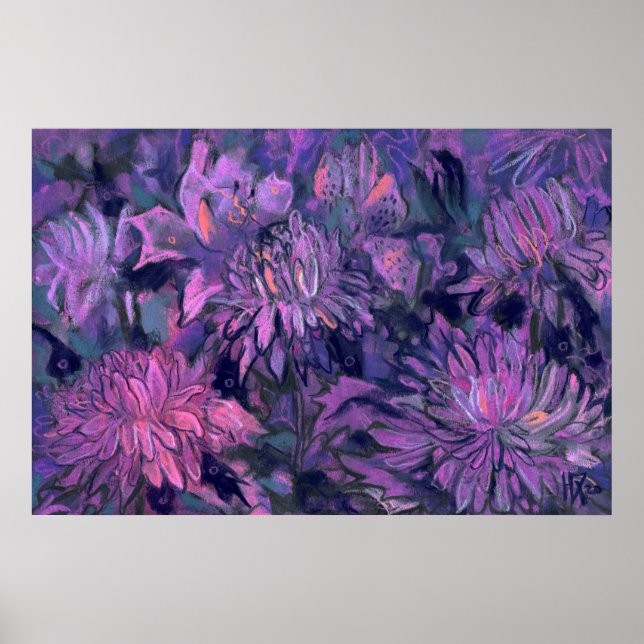 Poster Flores De Chrysanthemum Abstrato Violet De Arte Fl (Frente)