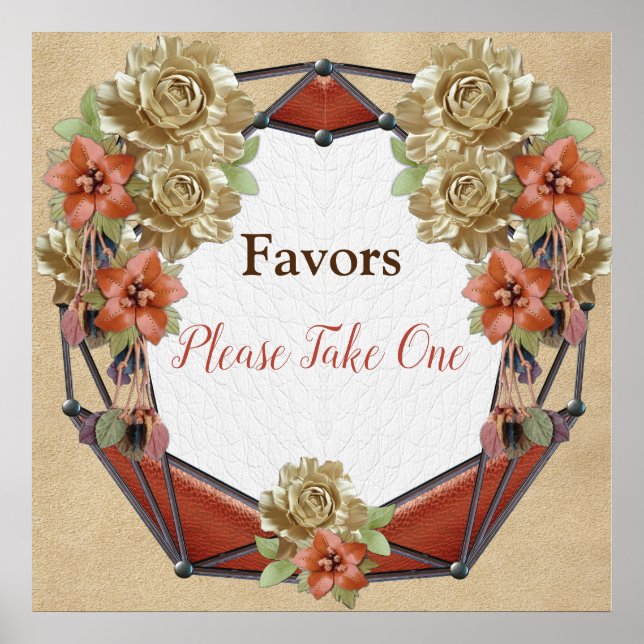 Poster Flores de Couro nos Favores do Casamento de Creme  (Frente)