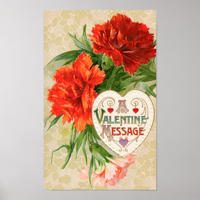 Póster Flores de Cravo, Mensagem Antiga do Dia dos Namora (Frente)