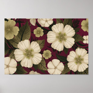 Poster Flores de Creme Elegantes sobre fundo de Borgonha