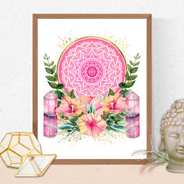 Poster Flores De Cristal De Mandala Rosa Yoga Reiki Spa B