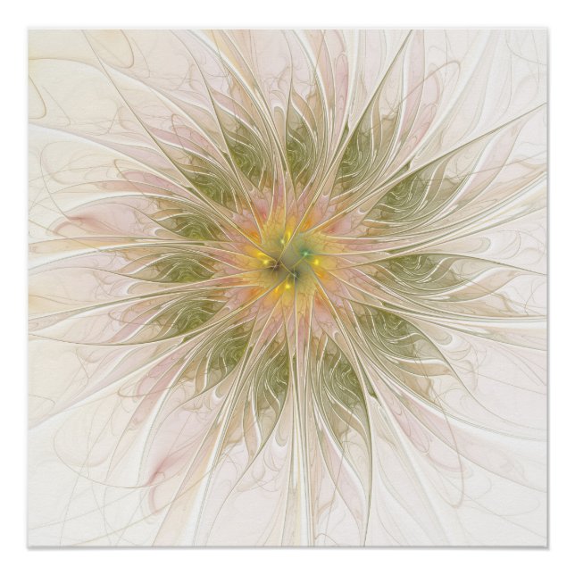 Póster Flores de fantasia fractal macia e terna (Frente)