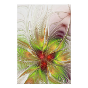 Póster Flores de fantasia fractal macias e ternas