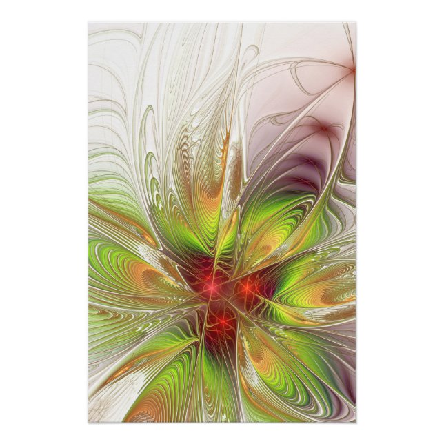 Póster Flores de fantasia fractal macias e ternas (Frente)