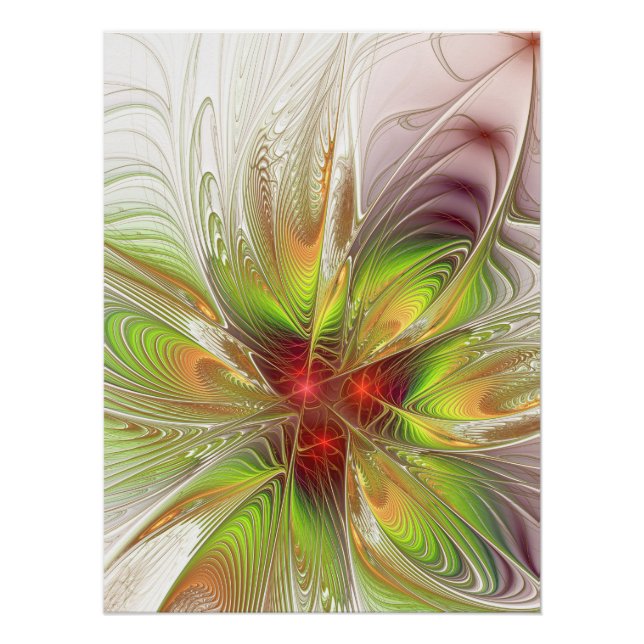 Póster Flores de fantasia fractal suaves e tenra (Frente)