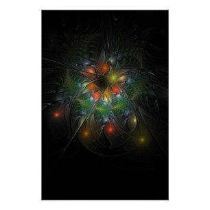 Póster Flores de fantasia fractal suaves e tenra