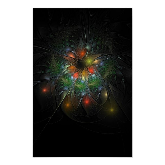 Póster Flores de fantasia fractal suaves e tenra (Frente)