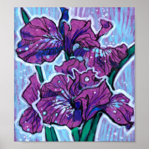 Poster Flores De Flores Iris Flores Púrpura De Pintura Fl
