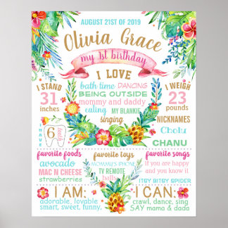 Poster Flores de Folhas Tropicais Sinal de Luau Havaiano
