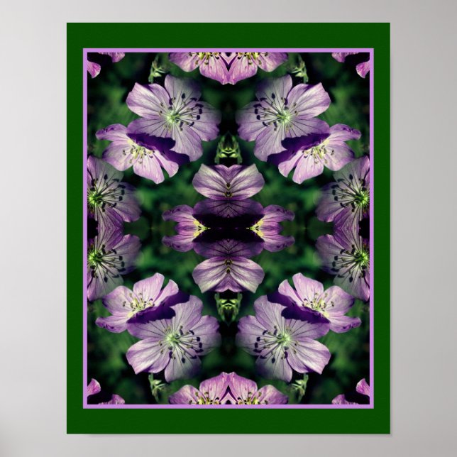 Poster Flores de gerânio roxas Abstrato multipladas (Frente)
