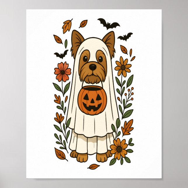 Poster Flores de Halloween Yorkshire Terrier Halloween (Frente)