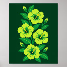 Flores de Hibisco Verde Lima com Folhas Verdes