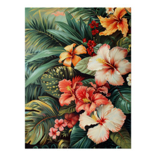 Póster Flores de Hibiscus Fronteira Palm com Descamação T
