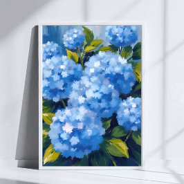 Poster Flores de Hortênsia Azul Floral Aquarela