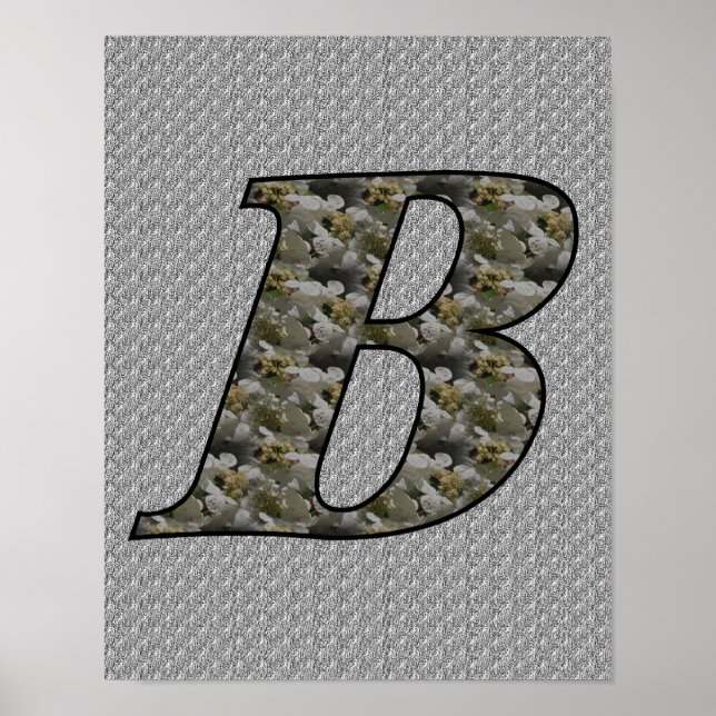 Póster Flores de Hortênsia com Inicial de Monograma B (Frente)