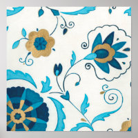 Flores de Indigo Douradas com Fundo Branco