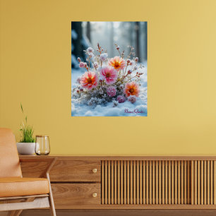 Poster Flores de Inverno na Neve – Serenidade Floral Suav