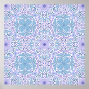 Poster Flores de jardim retrô em azul e violeta