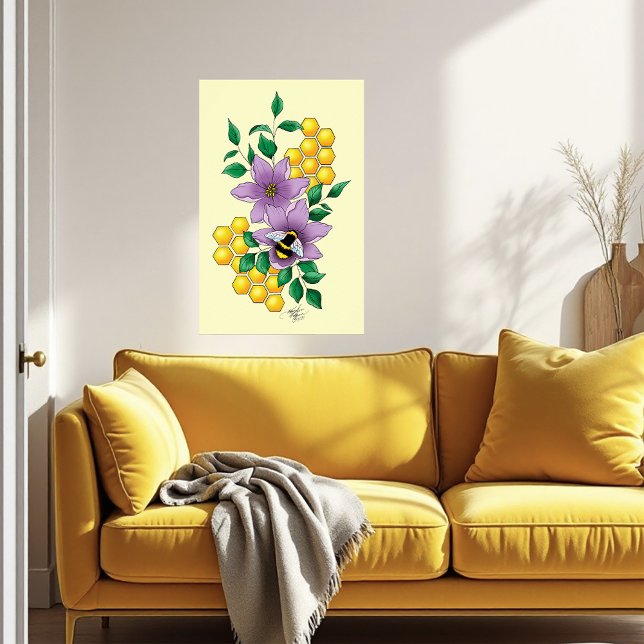 Poster Flores de Lavanda de mamangabas amarelas (Criador carregado)