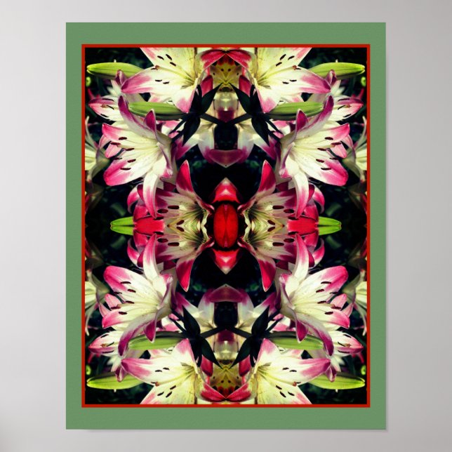 Poster Flores De Lily Vermelhas E Brancas Abstrato (Frente)