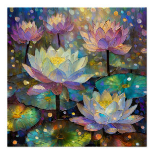 Póster Flores de Lótus Delicadas Florescendo na Neve