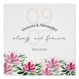 Póster Flores de Lótus Rosa Elegantes Arte Aquarela