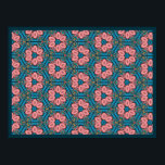 Poster Flores de madeira, cor-de-rosa e azul<br><div class="desc">Flores com hexágono cor-de-rosa e azul</div>