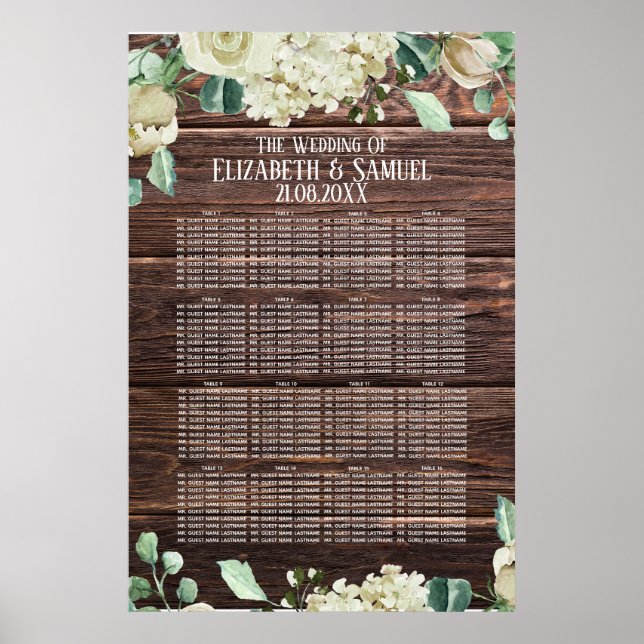 Poster Flores De Madeira Rústica Para Casamento (Frente)