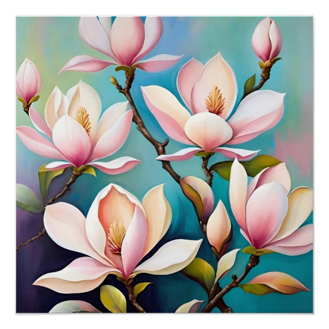 Póster Flores de magnólia rosadas (Frente)