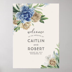 Poster Flores de marfim e azul-poeirento