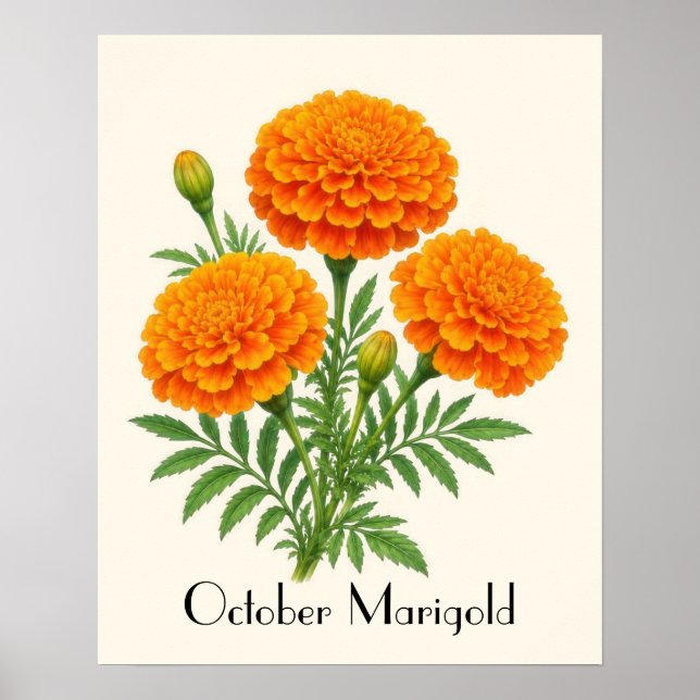Poster Flores de Marigold de Outubro (Frente)