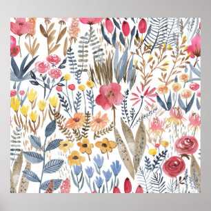 Poster Flores de mola aquosa, vibrante e sem soldadura