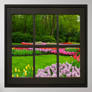 Poster Flores de Mola Vermelhos Illusão da Janela 24x24