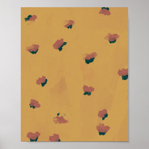 Poster Flores De Morango abstrato Na Mostarda
