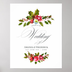 Poster Flores de Natal Casamento Aquarela de Bem-Vindo co