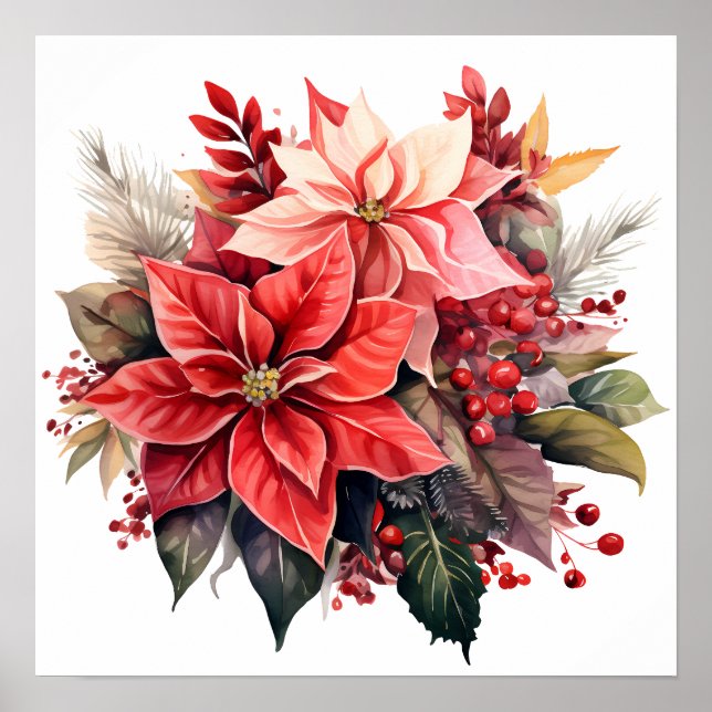 Poster Flores de Natal Festivas Red Poinsettia (Frente)