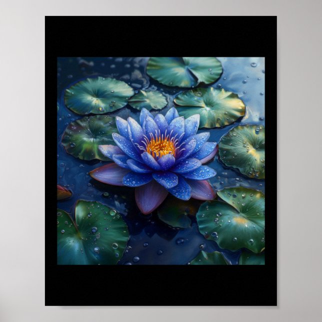 Poster Flores de Nenúfar Roxo E Folhas De Nenúfar Em Um  (Frente)